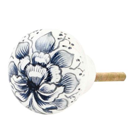 Black Floral Hand Painted Kashmiri Indian Cabinet Knobs